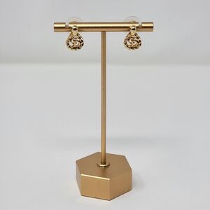 Christian Dior CD Logo Gold Tone Knot Drop Pierced Earrings